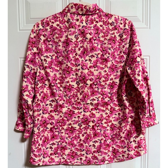 Land's End Career Blouse SZ 12 No Iron Supima Career Chic Floral Fairy - Picture 3 of 7